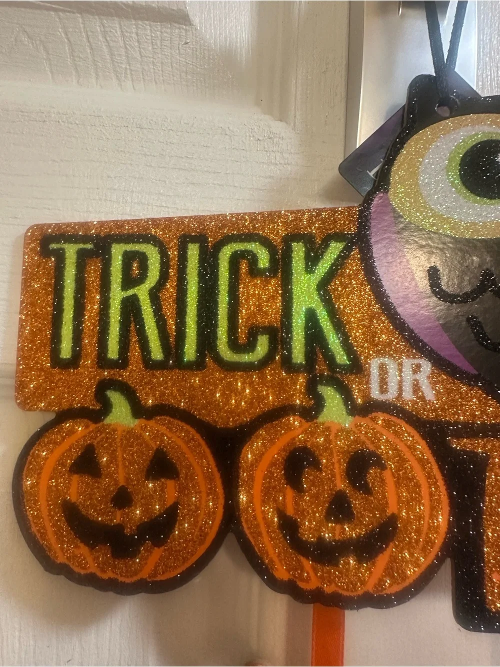 Halloween Trick Or Treat Owl Glitter Wall Sign Decor 11.5x12 in
